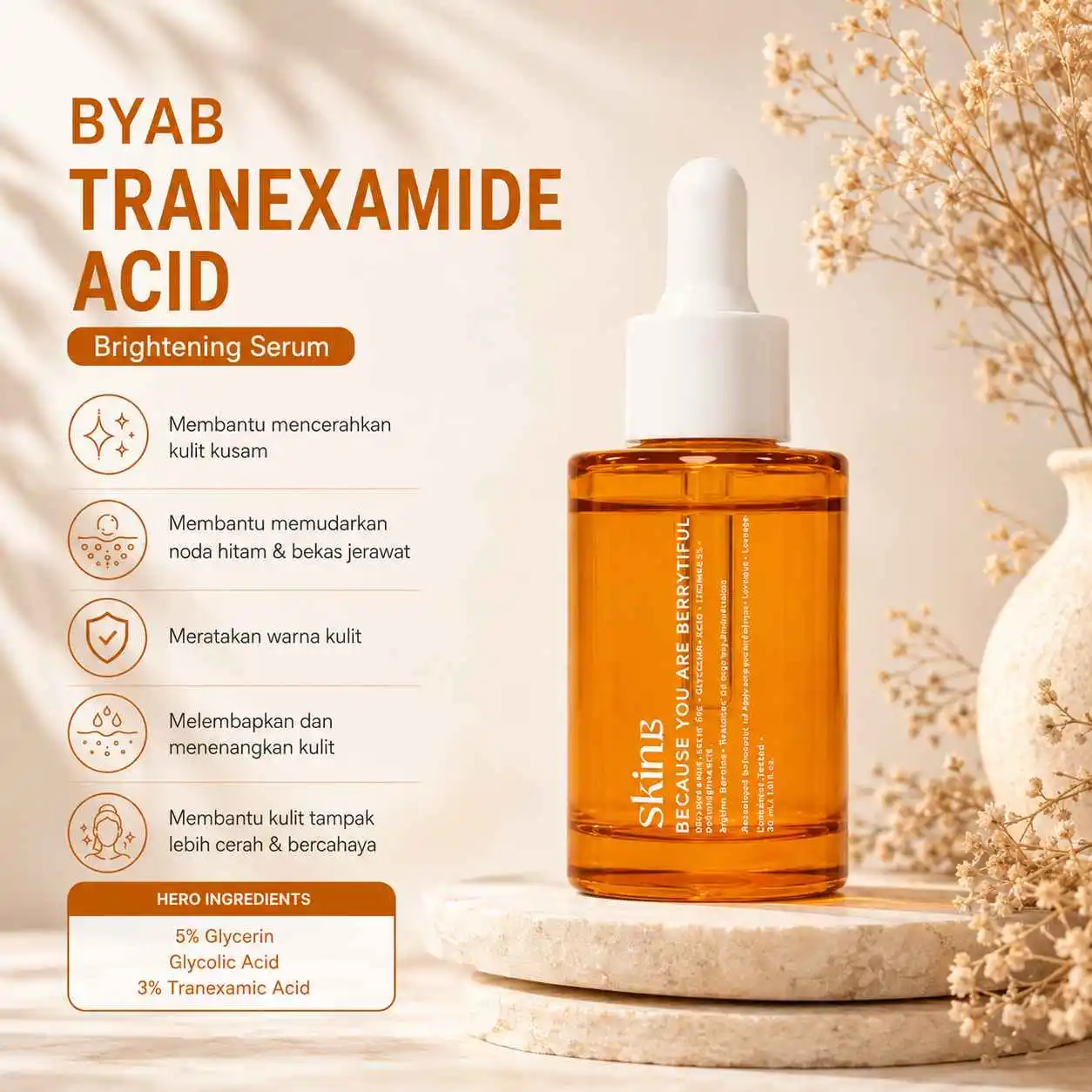 SkinB - Because You Are Berrytiful Tranexamic Acid 3% + Glycolic Acid + Licorice + Pomegranate
