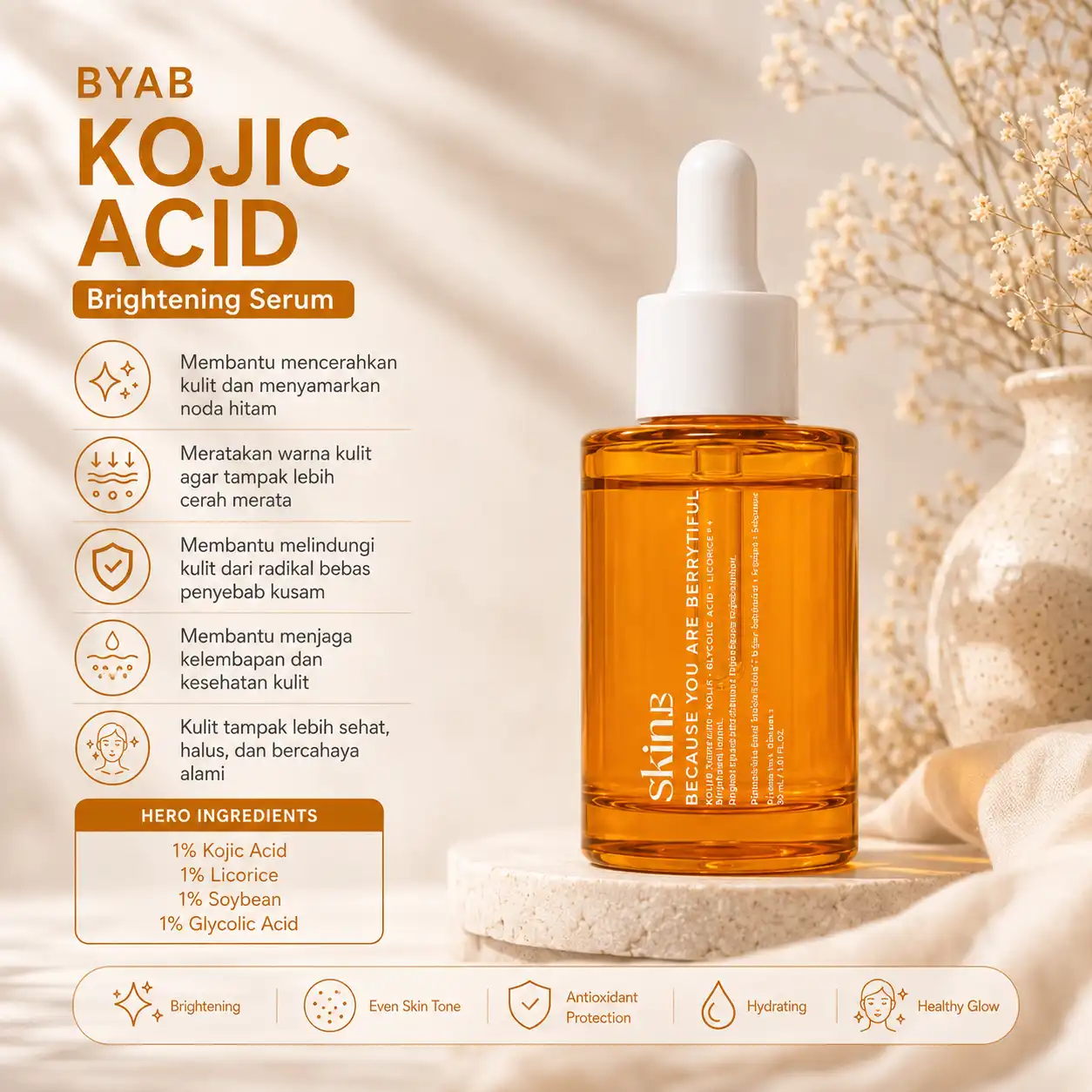 SkinB - Because You Are Berrytiful Kojic Acid 1% + Glycolic Acid 1% + Licorice 1% + Soybean 1%